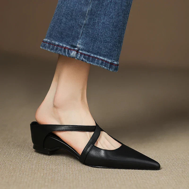 Pointed Toe Cross Strap Flat Mules