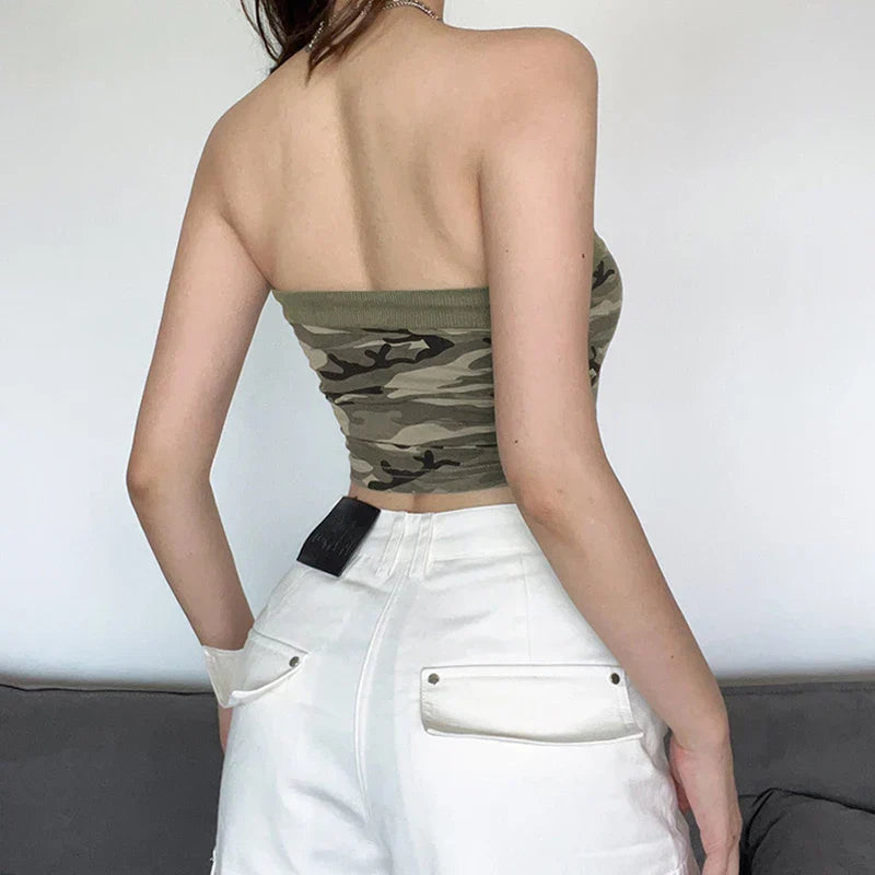 Camouflage Drawstring Tube Strapless