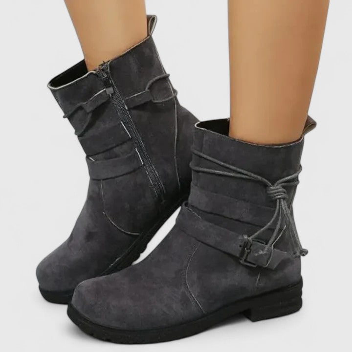Suede Side Zip Tassel Round Toe Ankle Boots
