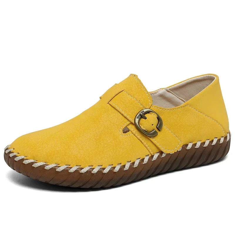 Buckle Strap Stitched Slip On Loafers