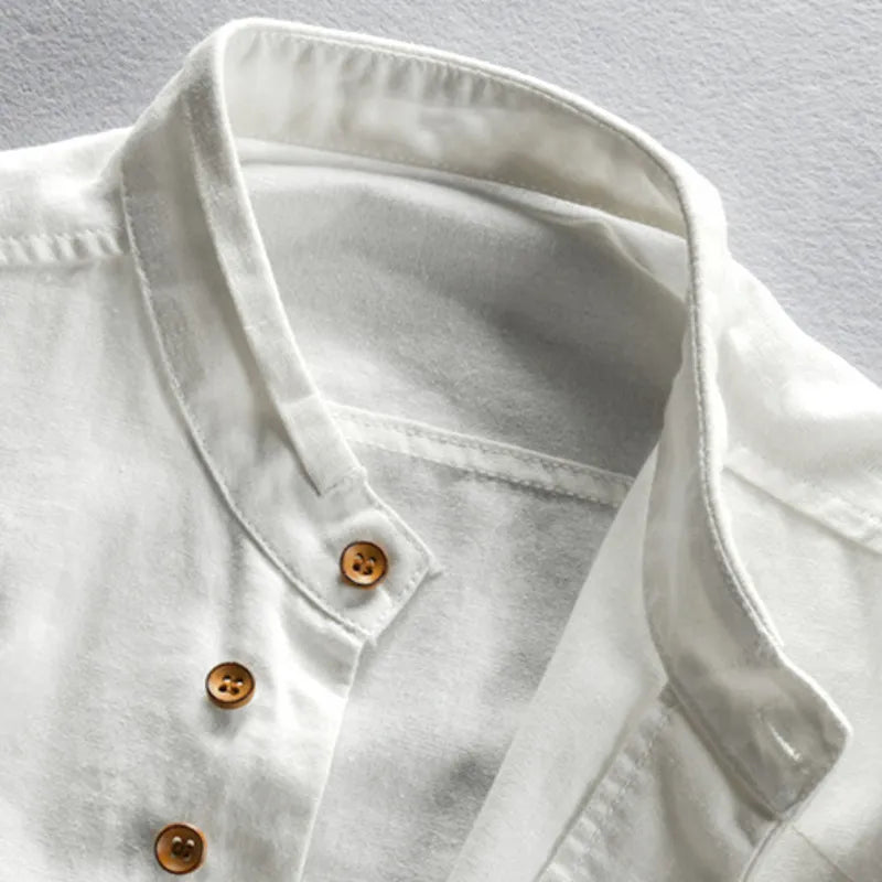 Men's Mandarin Collar Button Up Shirt Long Sleeve