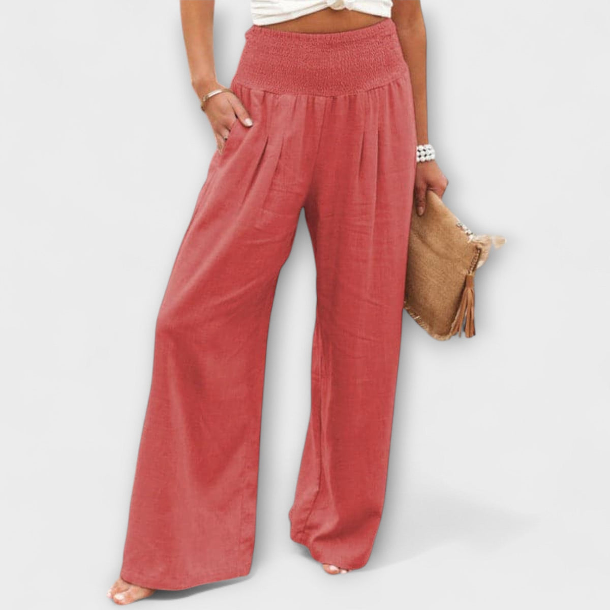 Smocked High Waist Wide Leg Palazzo Pants