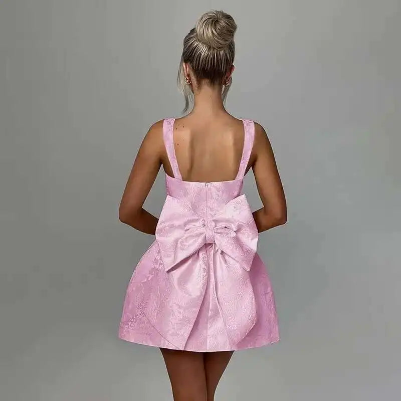 Bow Backless Jacquard A Line Mini Dress 25