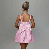 Bow Backless Jacquard A Line Mini Dress 25