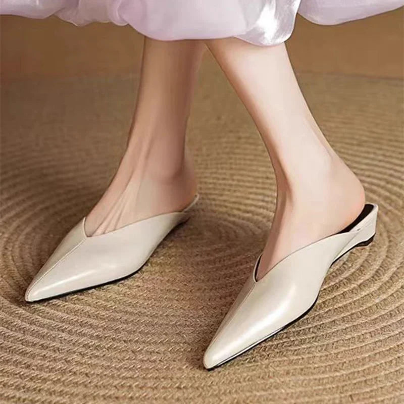 Pointed Toe Slip On Backless Wedge Mules