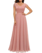 Lace V-Neck Chiffon A-Line Maxi Dress 6