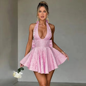 Bow Backless Jacquard A Line Mini Dress 22