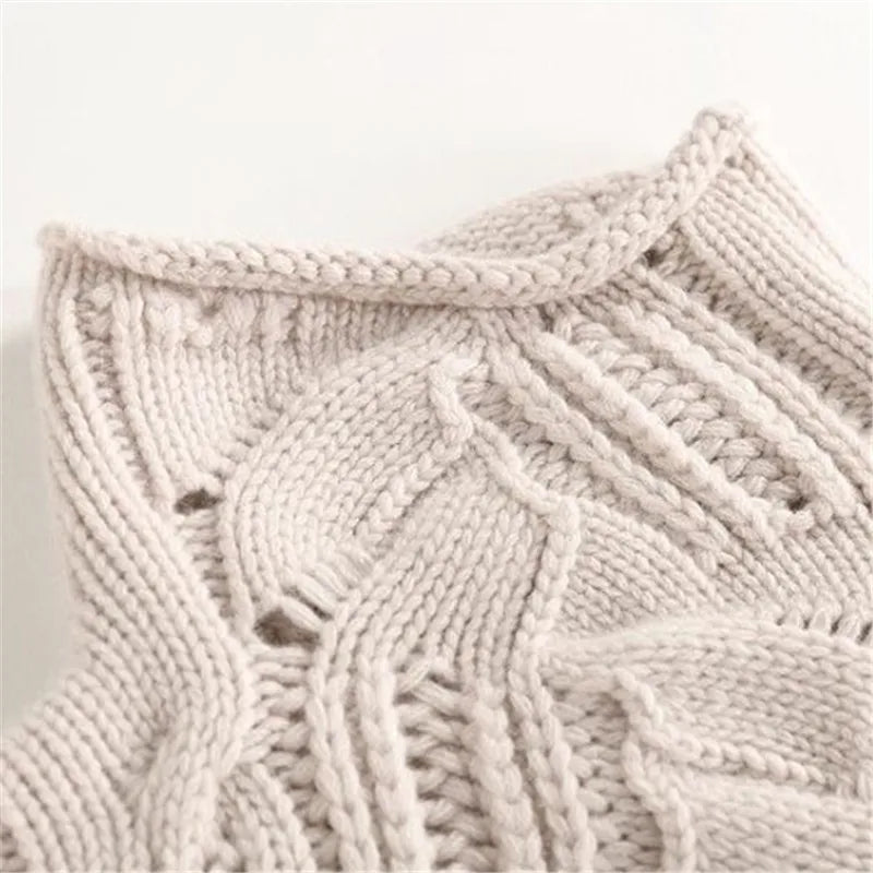 Turtleneck Cable Knit Pointelle Oversized Sweater
