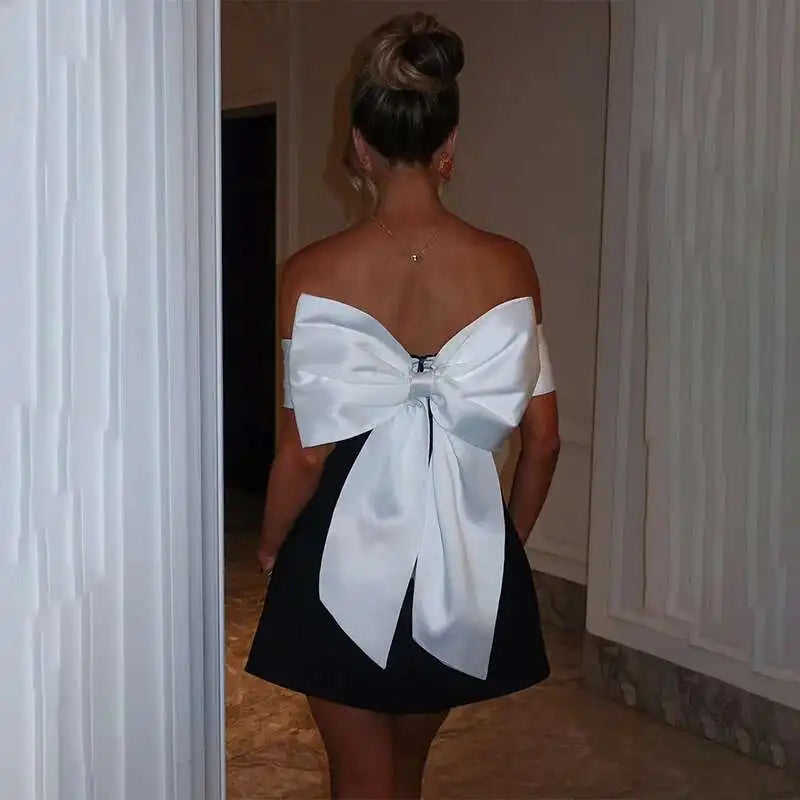 Pearl Bow Waist Wrap Backless Mini Dress 7