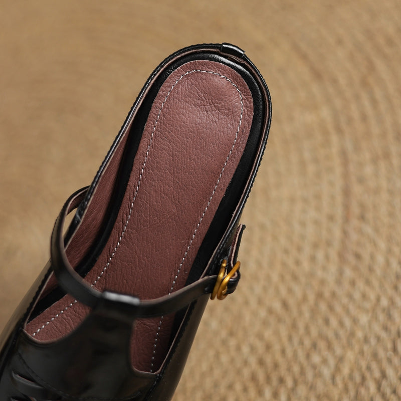 Square Toe T-Strap Buckle Low Block Heel Mary Jane