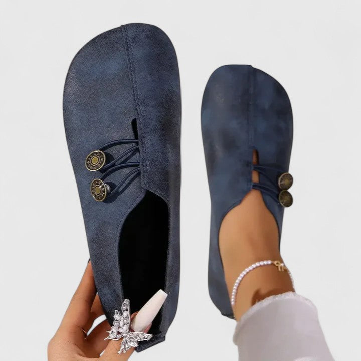 Suede Look Button Loop Cutout Round Toe Flats