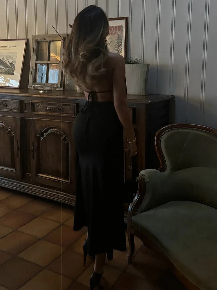 Halter Metal Backless Midi Dress