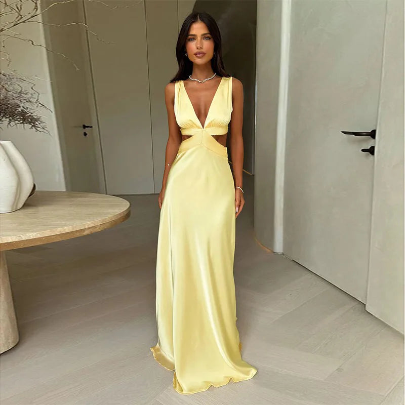 Hollow Slit High Waist Maxi Party Dress