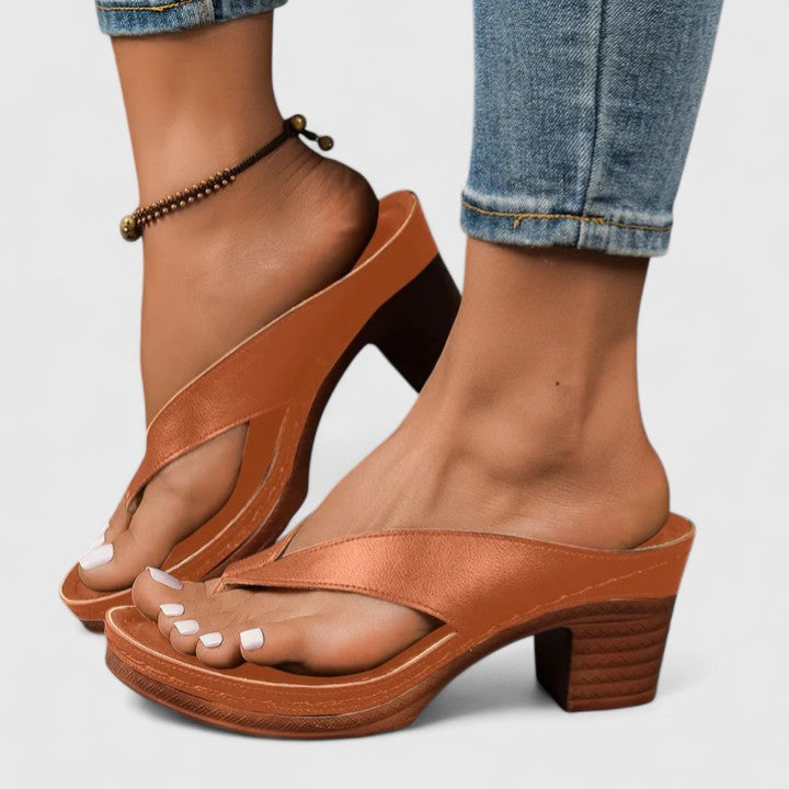 Toe Post Wood Look Wedge Heel Slide Sandals