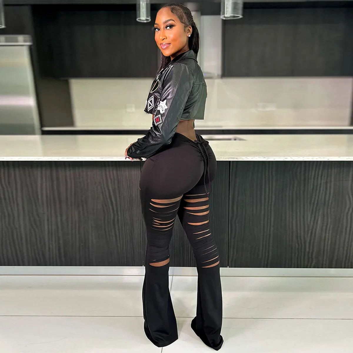 Cropped Leather Varsity Jacket