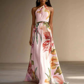 Floral Halter Neck Belted A-Line Maxi Dress 4