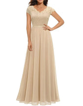 Lace V-Neck Chiffon A-Line Maxi Dress 2