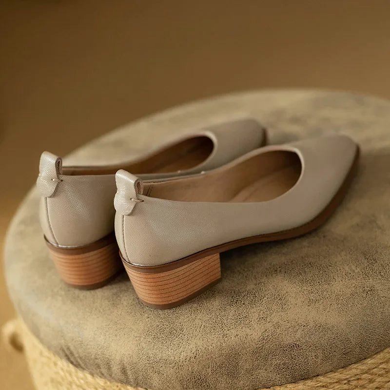 Pointed Toe Block Heel Slip On Pumps