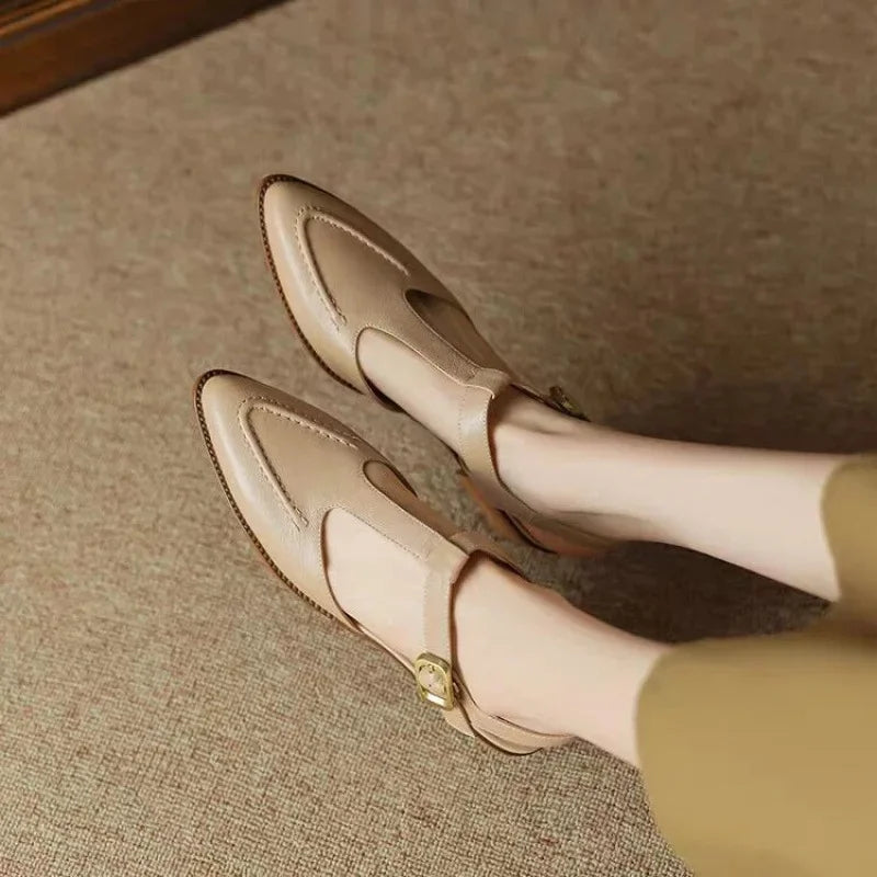 Round Toe T-Strap Buckle Flat Mary Jane Shoes
