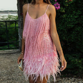 Sequin Fringe Feather V-Neck Mini Dress 5