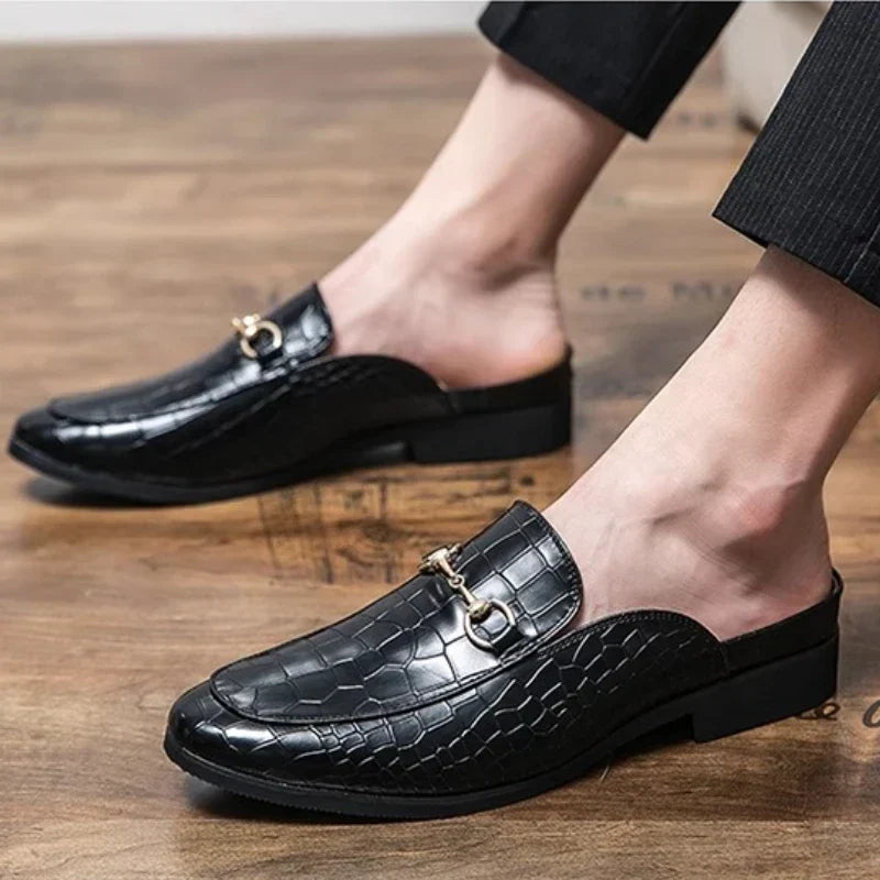 Croc Embossed Horsebit Buckle Backless Loafer Mules