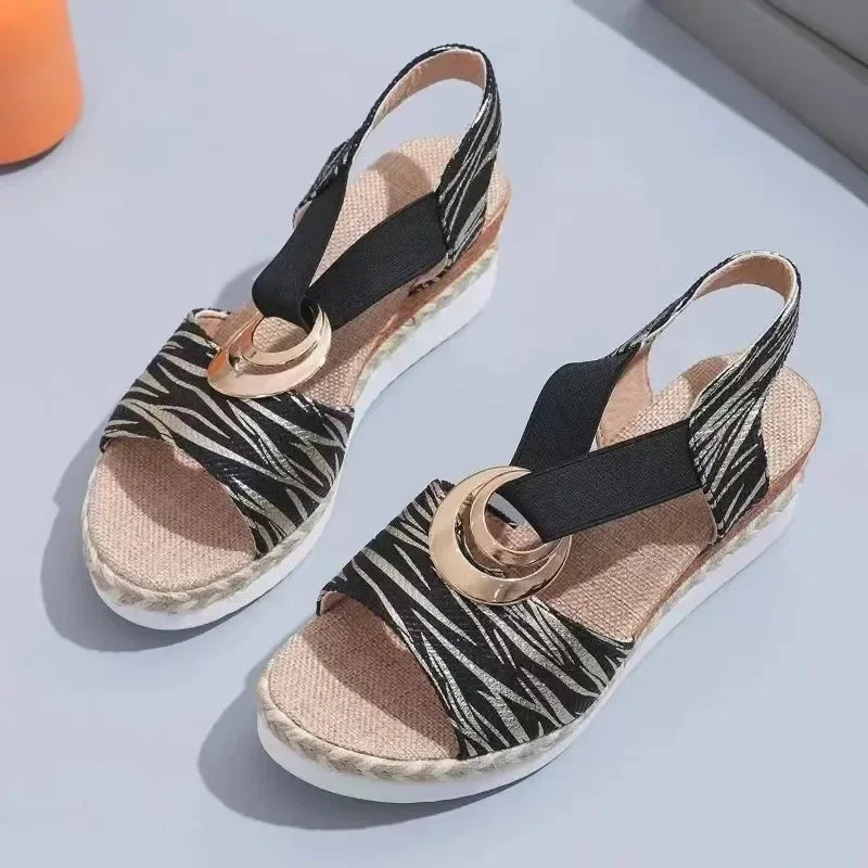 Animal Print Open Toe Slingback Espadrille Wedge Sandals