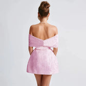 Jacquard Bow Strapless Backless Mini Dress 4
