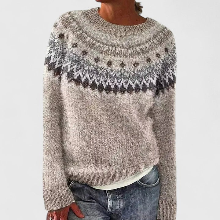 Fair Isle Crew Neck Long Sleeve Knit Sweater
