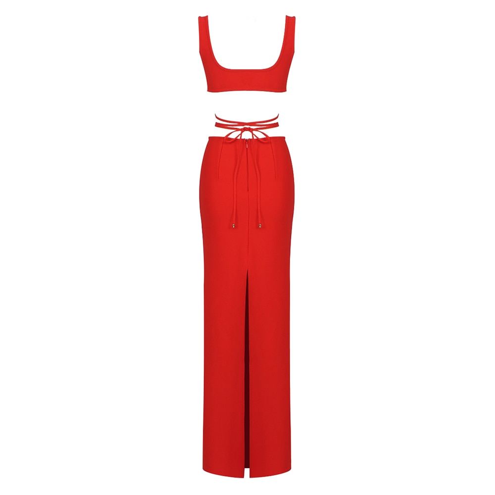 Deep V-Neck Wrap Tie Crop Top and Maxi Skirt Two Piece Set 32