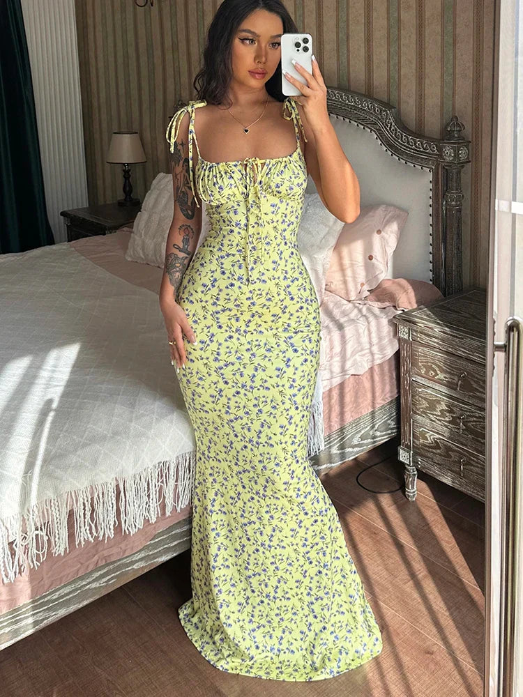 Sleeveless Lace Up Backless Floral Dress 7