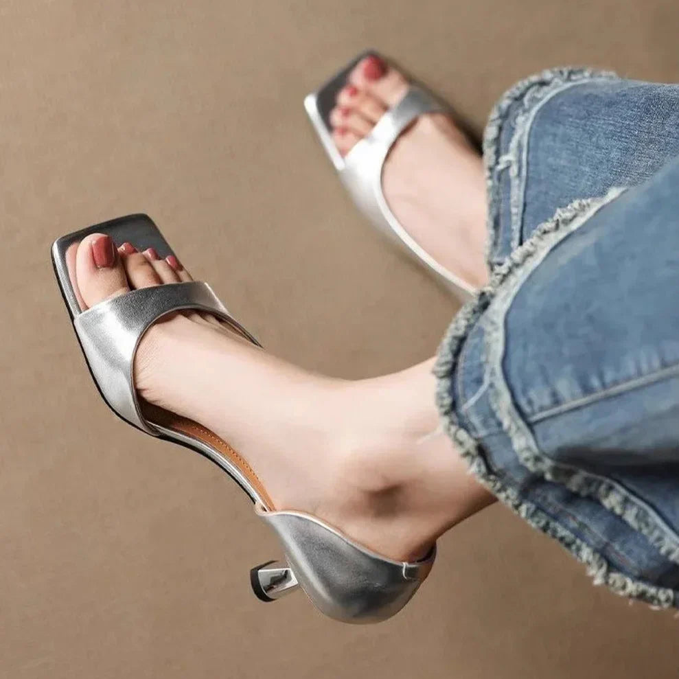 Square Toe Cut Out Spool Heel Pumps