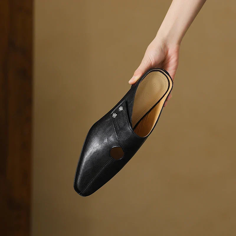 Square Toe Cut Out Block Heel Mules