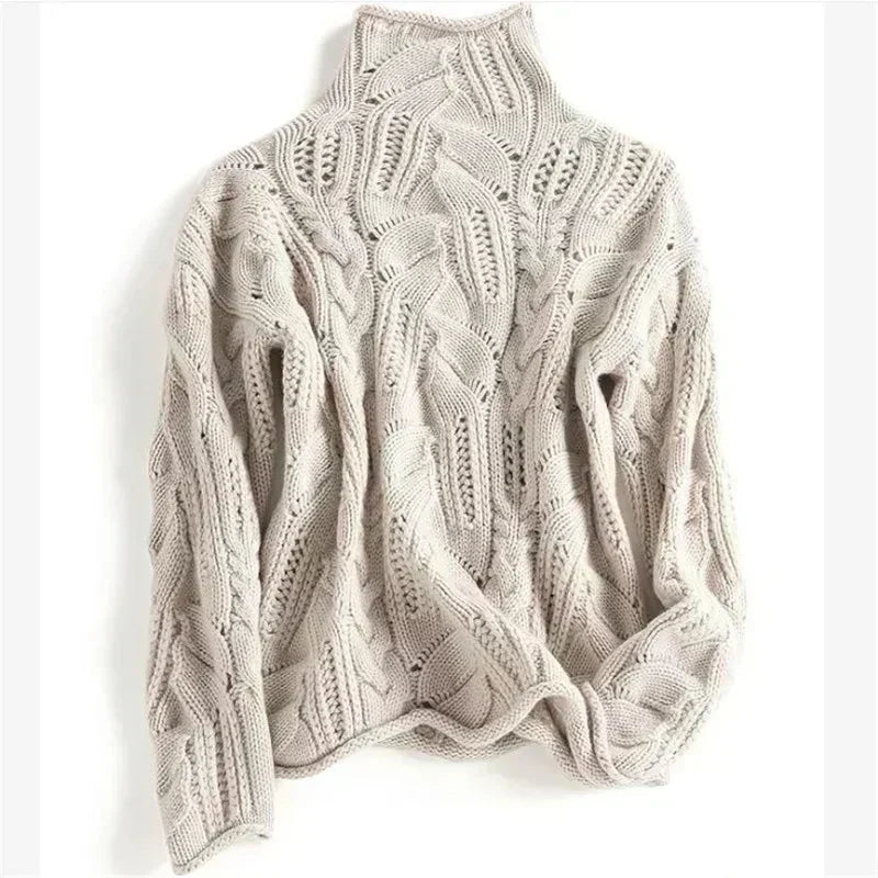 Turtleneck Cable Knit Pointelle Oversized Sweater