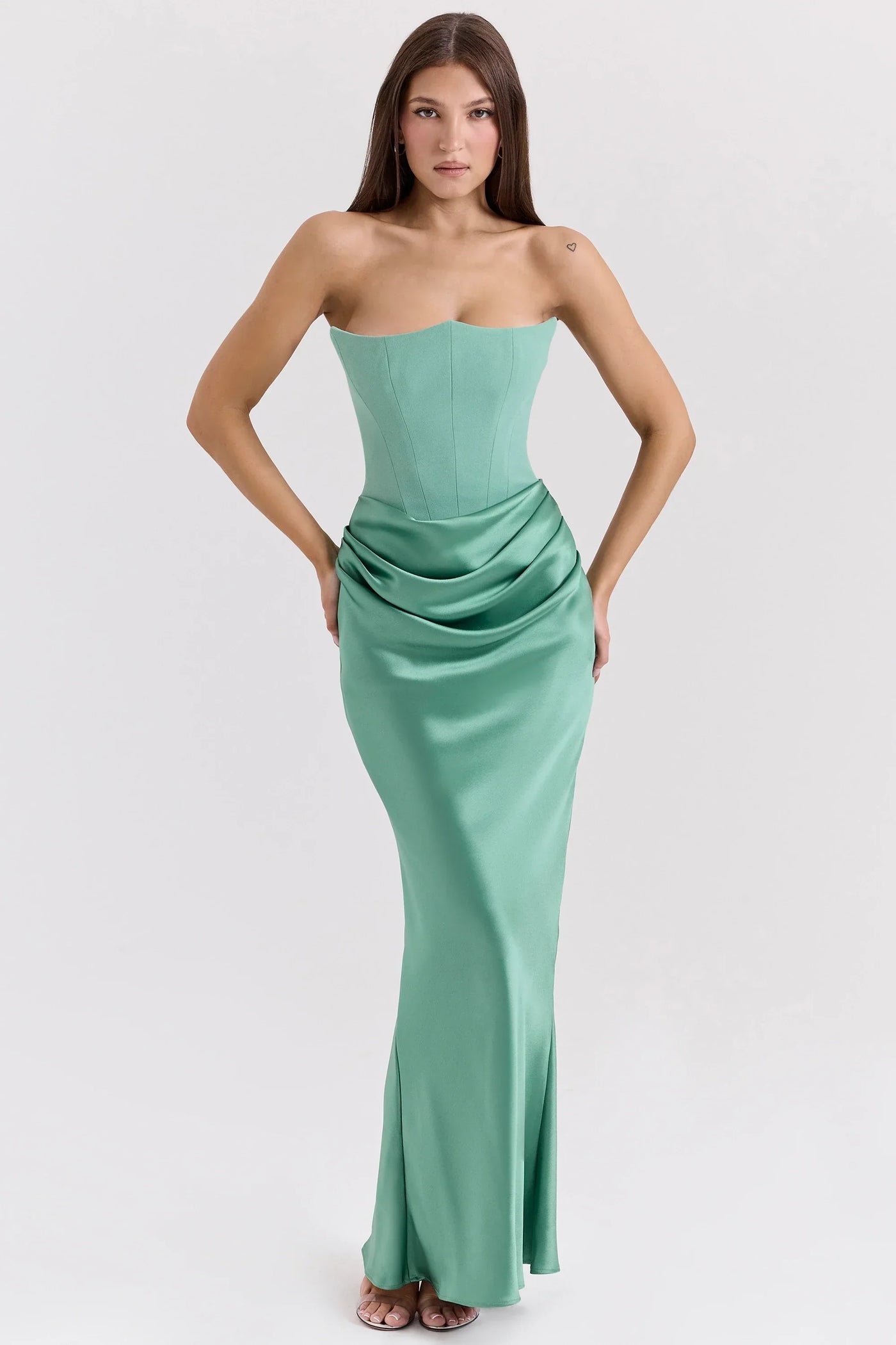 Strapless Pink Satin Corset Silk Dress 5