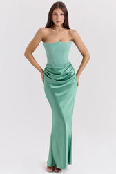Strapless Pink Satin Corset Silk Dress 5