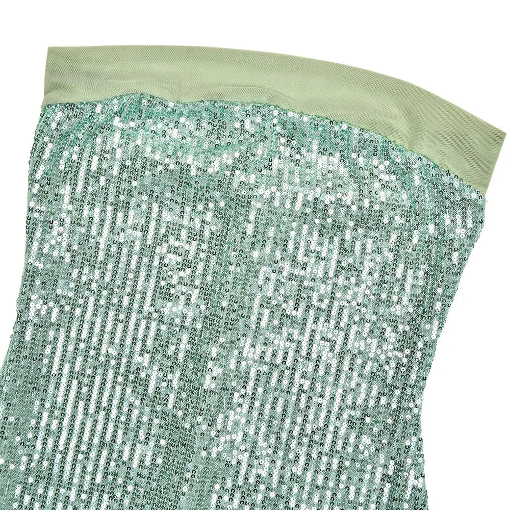 Sequin Strapless Bodycon Maxi Dress with Chiffon Hood Scarf 21