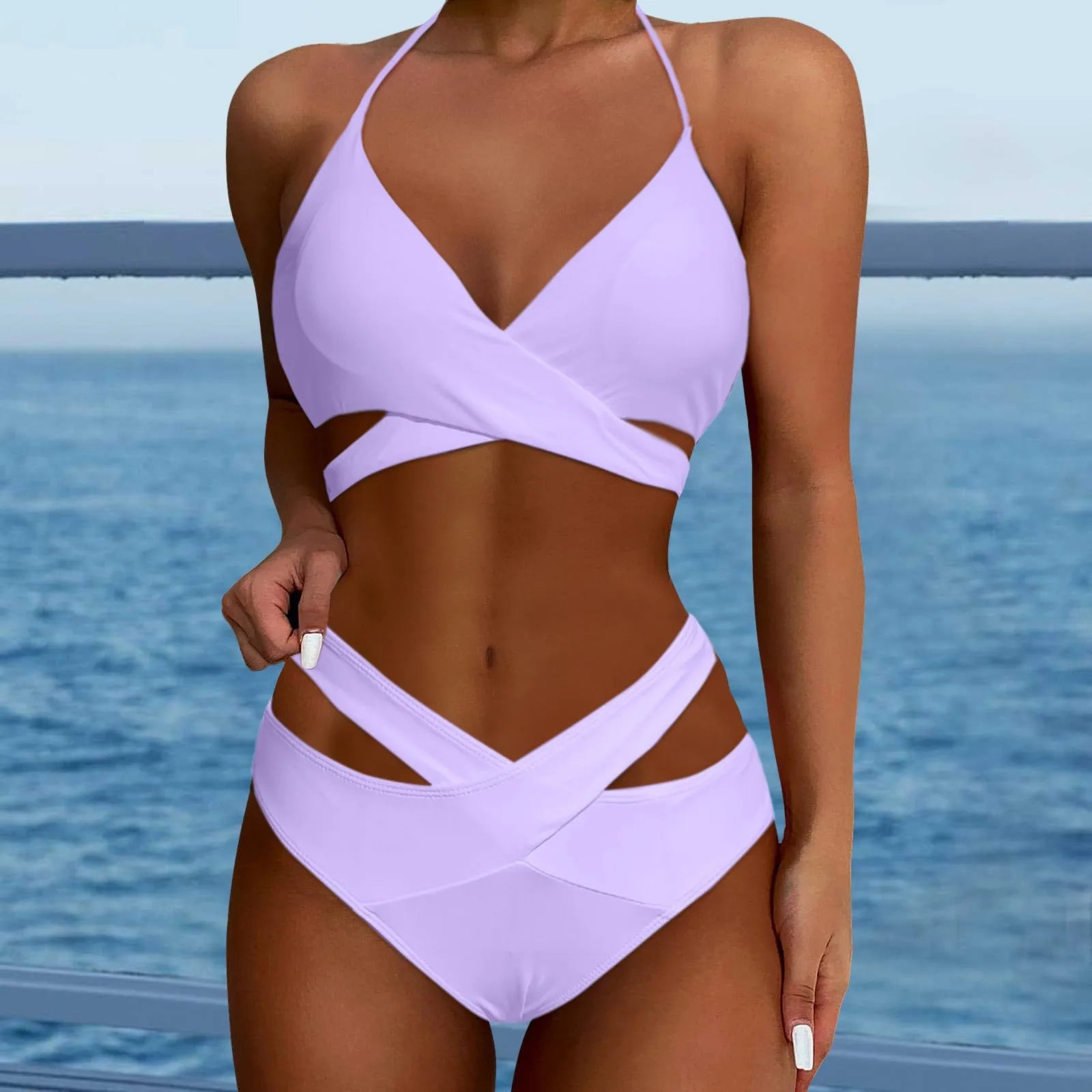 Hollow Out Backless Padded Two Piece Swim Sets