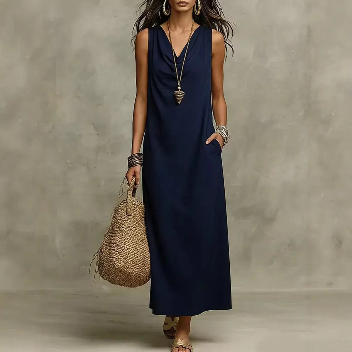 Cowl Neck Sleeveless Maxi Dress Summer 2