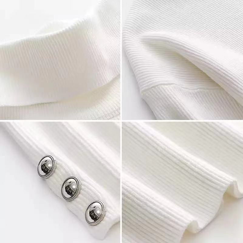 Turtleneck Long Sleeve Button Cuff Ribbed Sweater