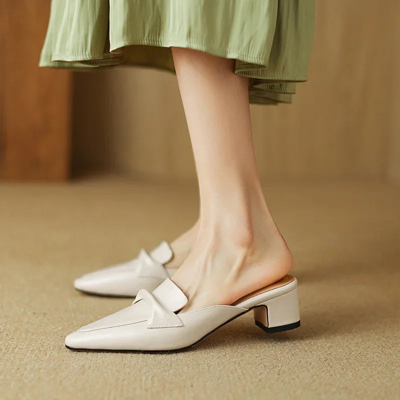 Square Toe Block Heel Loafer Mules