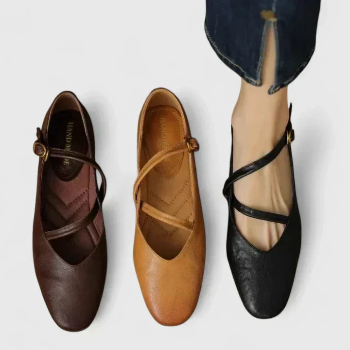 Square Toe Cross Strap Buckle Ballet Flats