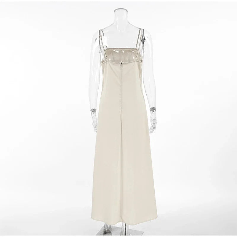 Slip Dress Women Summer Cotton Lined Loose Dresses Sleeveless Thin Straps White Long Dresses Backless Beach Holiday Dresses