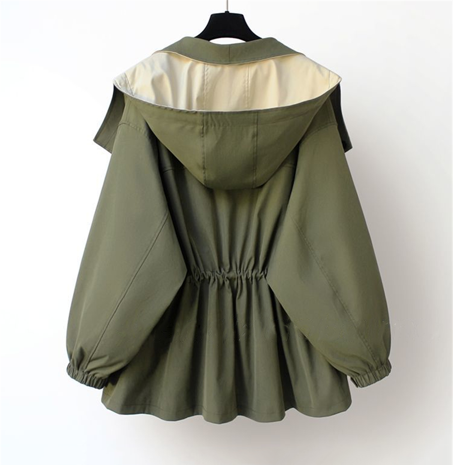 Contrast Collar Button Front Drawstring Windbreaker Jacket