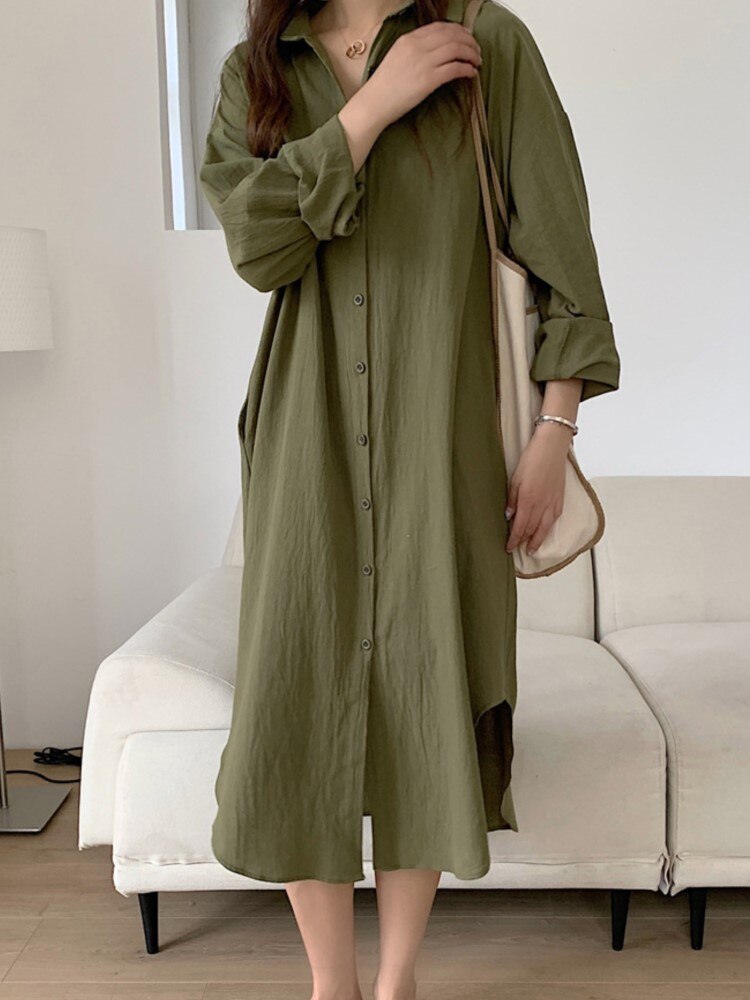 Thalia Effortless Long Linen Shirt Dress Premium Wardrobe Essential