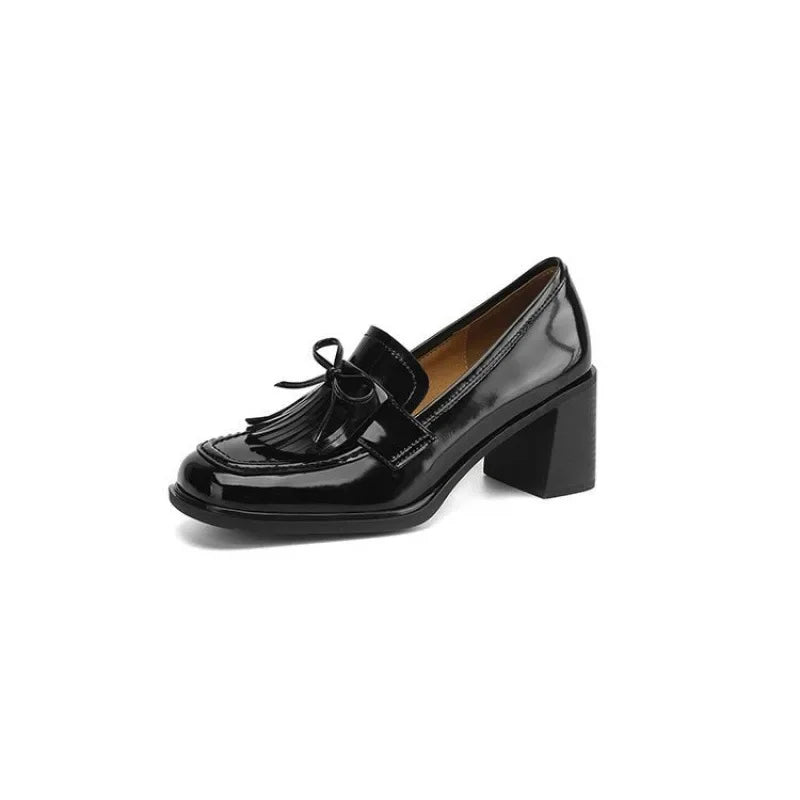 Square Toe Tassel Block Heel Loafer Pumps