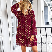 Chiffon For Vintage Gown Casual Bohemian Brief Party Women Design Dot - Sundress Burgundy / S
