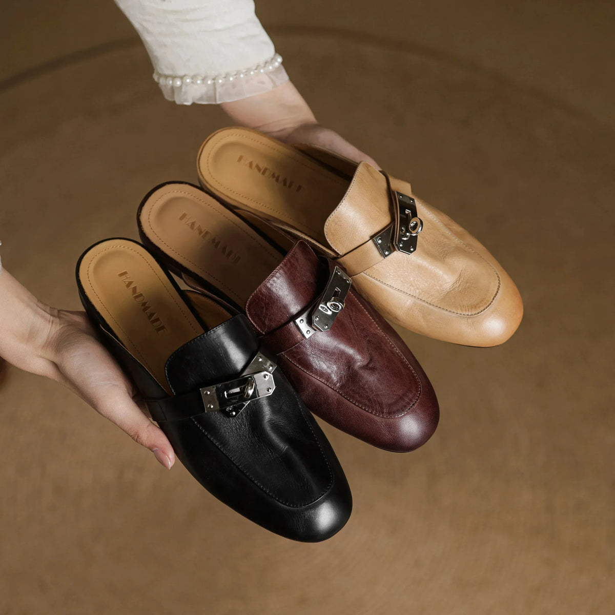 Round Toe Buckle Backless Loafer Mules