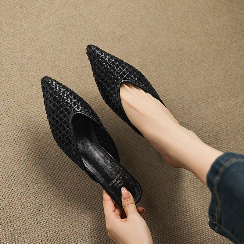 Woven Pointed Toe Kitten Heel Mules