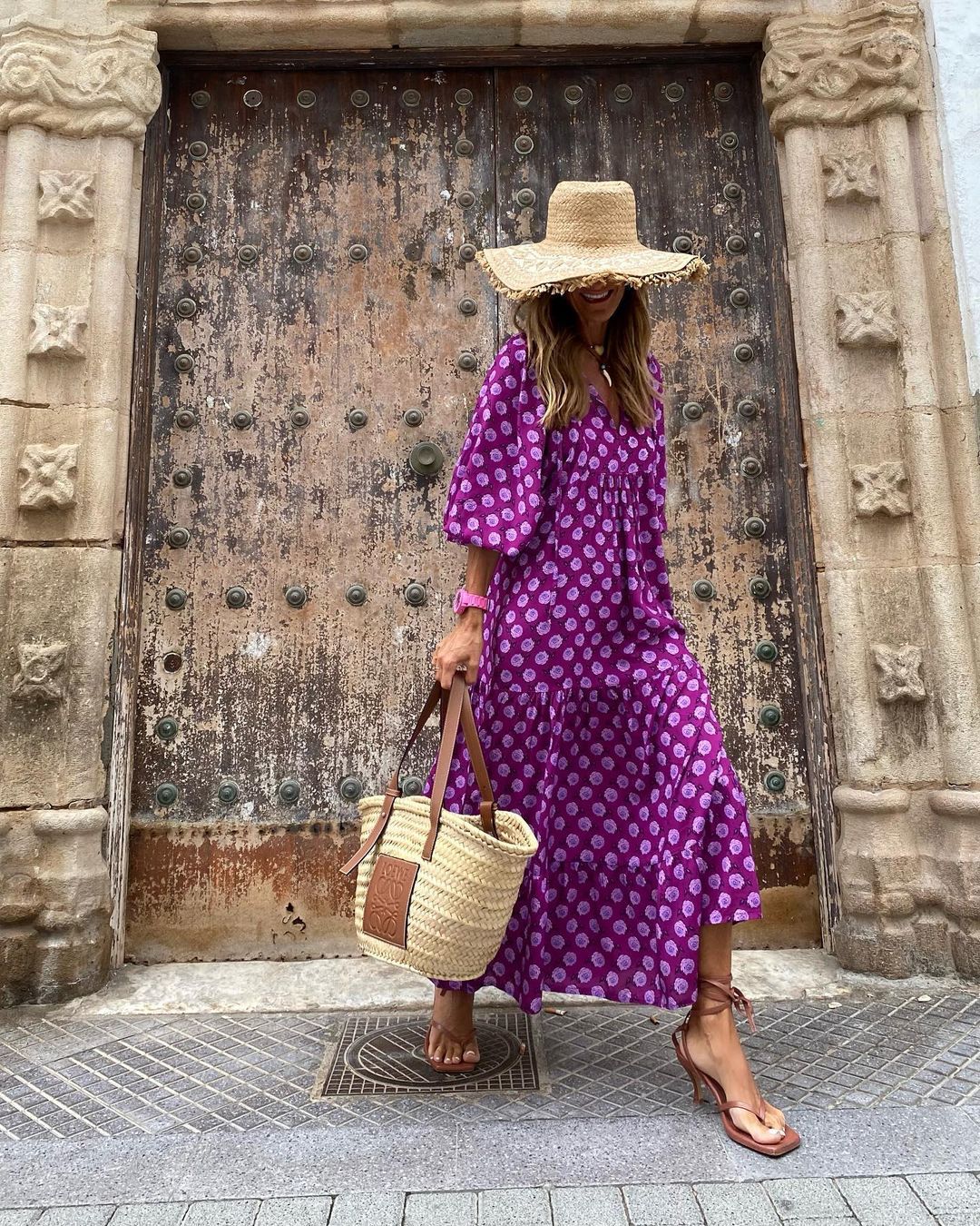 Geometric Print V-Neck Puff Sleeve Tiered High Low Maxi Dress
