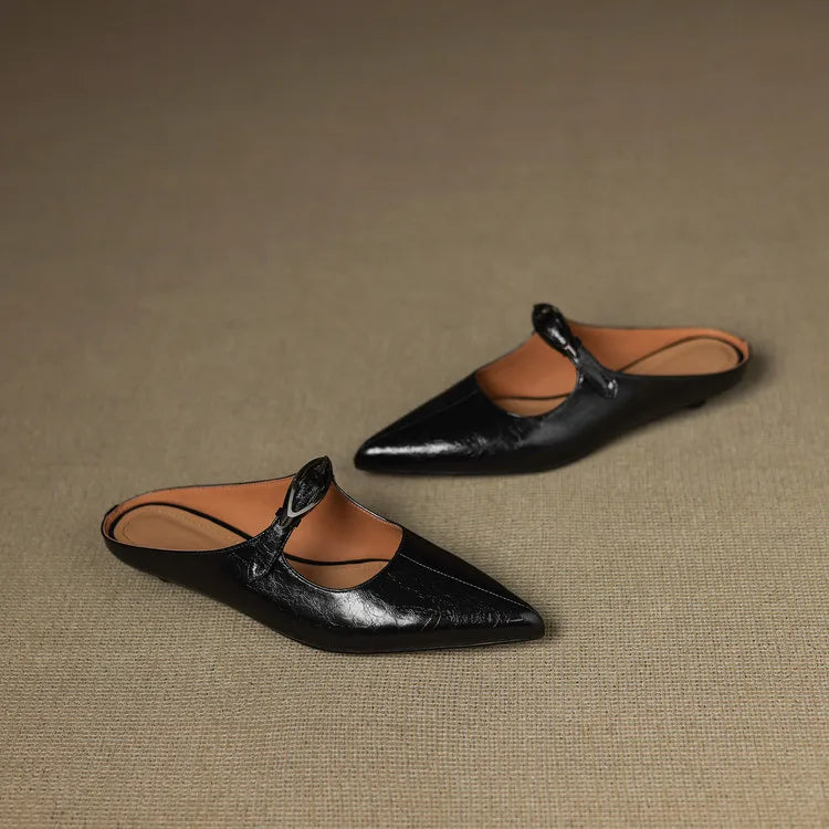 Pointed Toe Buckle Strap Low Heel Mary Jane Pumps